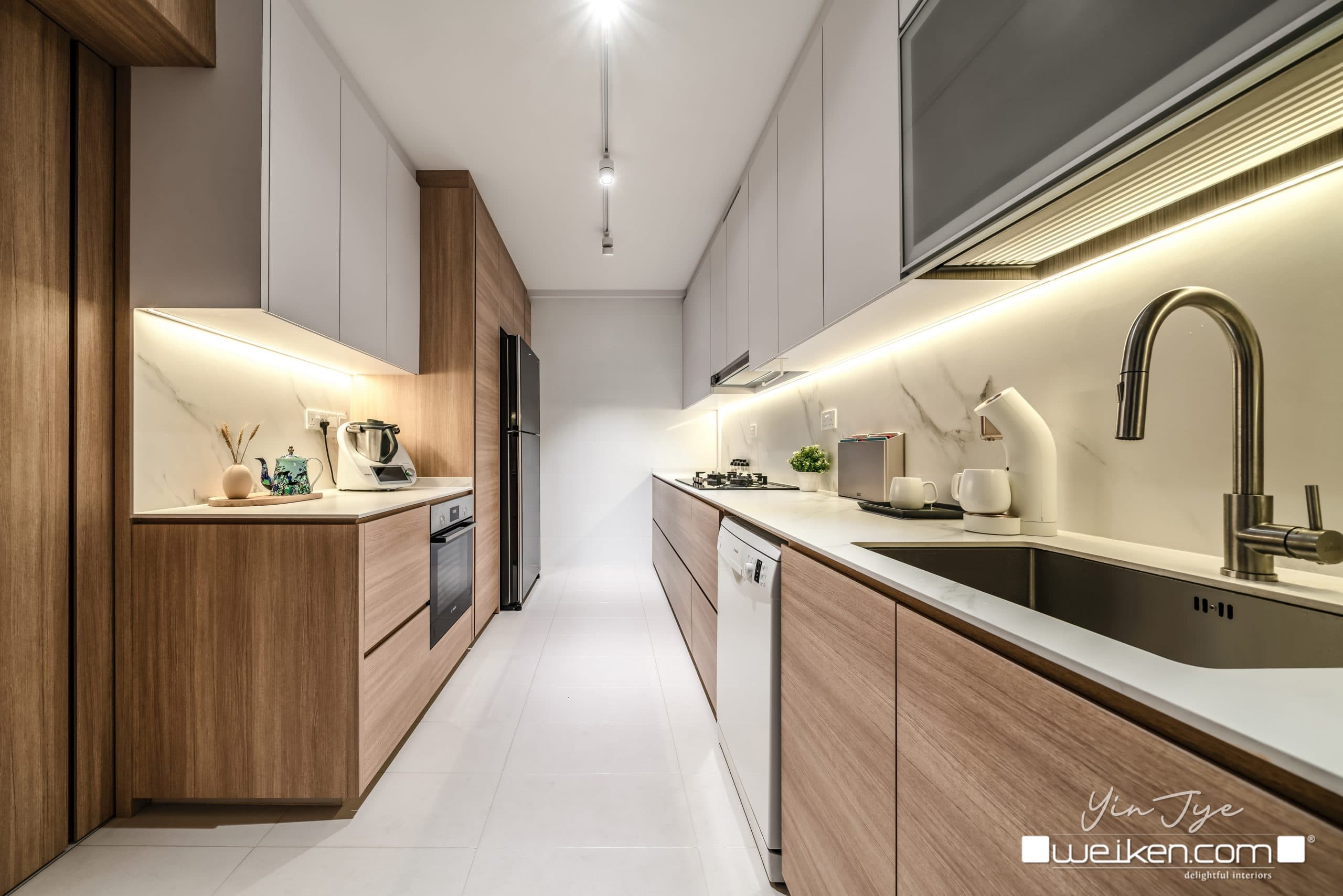 dry kitchen island against the wall